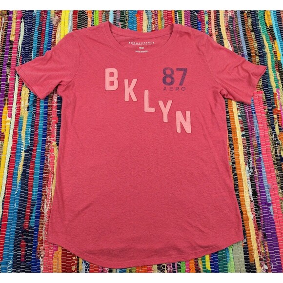 Aeropostale Tops - Aeropostale Women's Brooklyn M Pink Red Graphic T-Shirt Tee Cotton Blend